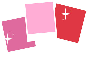 Flat design is showing three polaroid frames floating on transparent background with sparkle icons