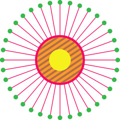 Flat radial diagram showing concentric rings with magenta lines, green dots on transparent backdrop