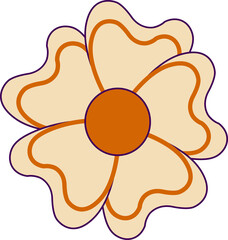 Flat flower is showing six cream petals purple outlines orange disk accents transparent background