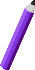Flat purple pencil is showing hexagonal body, white wood and graphite tip on transparent background