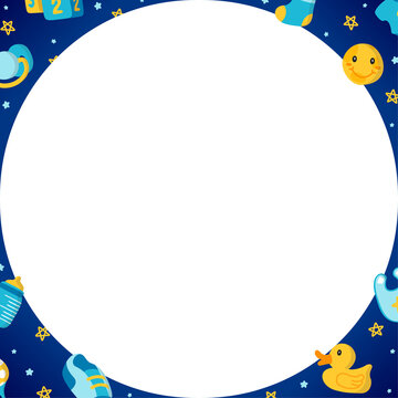 Naklejki Showing flat circular placeholder with baby icons and stars on transparent backdrop, copy space