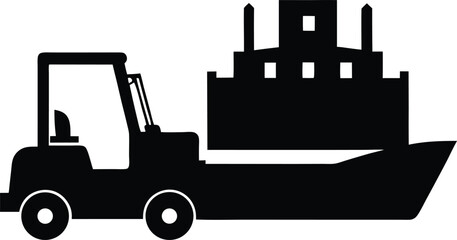 Silhouette of a Forklift Moving Cargo Near Ship Port Logistics