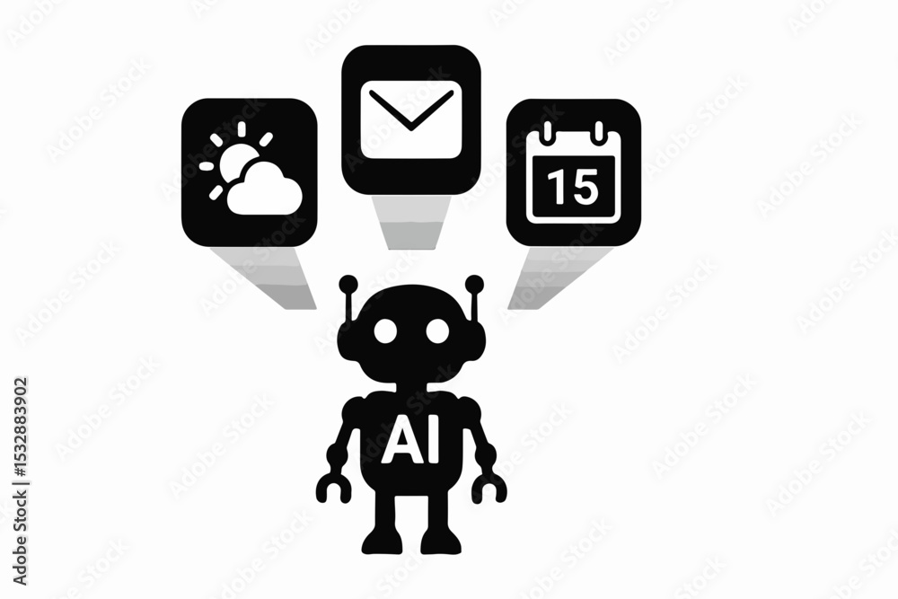 Poster silhouette ai brain and gear hybrid with cloud computing and data nodes vector illustration of artif