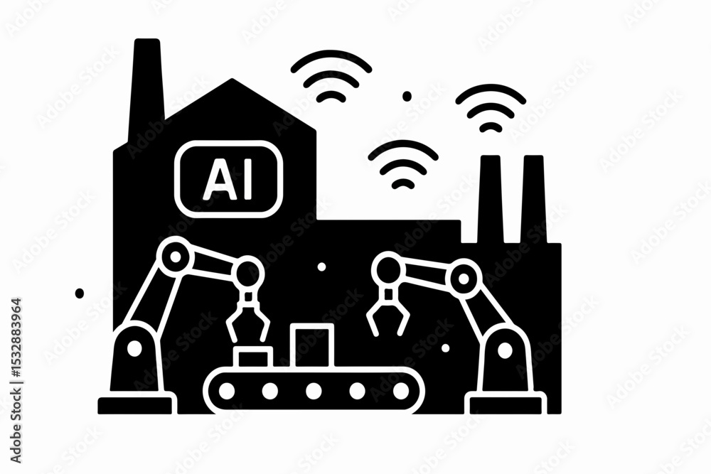 Poster silhouette ai brain and gear hybrid with cloud computing and data nodes vector illustration of artif