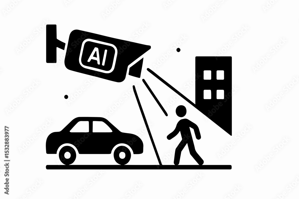 Poster silhouette ai brain and gear hybrid with cloud computing and data nodes vector illustration of artif