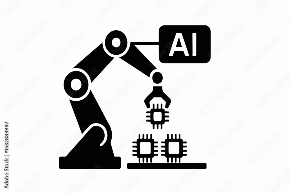 Poster silhouette ai brain and gear hybrid with cloud computing and data nodes vector illustration of artif