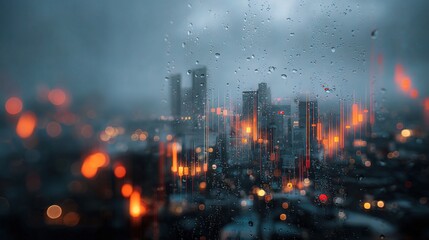 Fototapeta premium Abstract Visualization of Technology Driven Candlestick Chart Over Cityscape