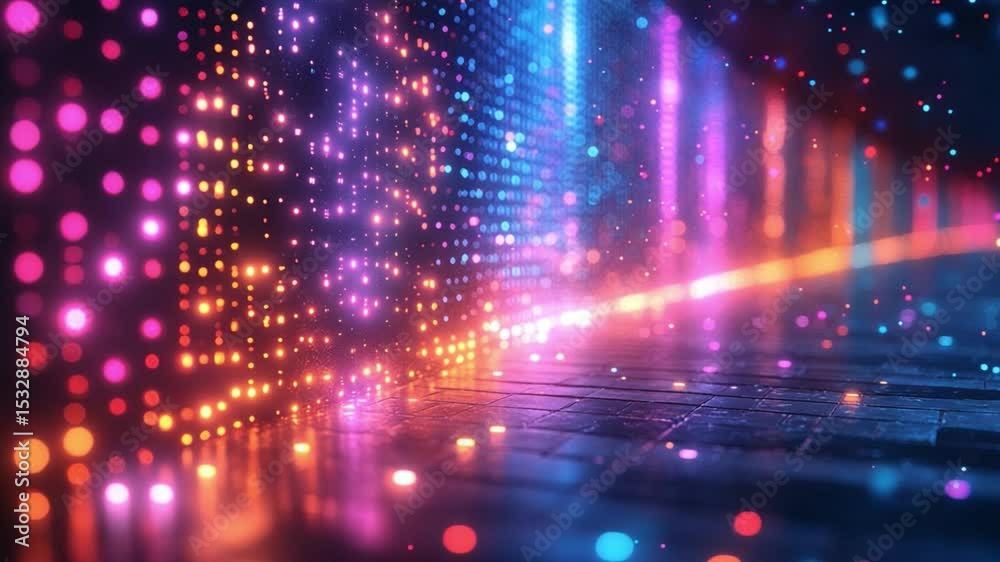 Poster Digital Data Realm: This vibrant, abstract composition showcases the captivating intersection of data and light. A network of digital data streams and electric colors, creating an immersive visual