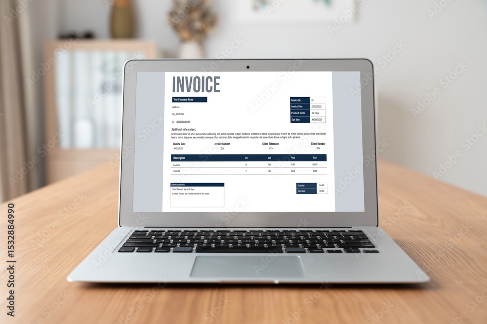 Poster invoice on computer screen from accounting application. computer program for financial and budget of
