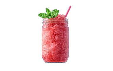 Summer watermelon slushie served in mason jar with fresh fruit garnish isolated on transparent background PNG