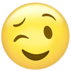 Winking smiley emoji is showing 3D gradient shading and playful smirk on transparent background
