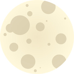 Stylized full moon is being shown in flat design, with crater-like spots on transparent background