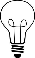 Incandescent bulb is being shown in line-art with filament loops, transparent background