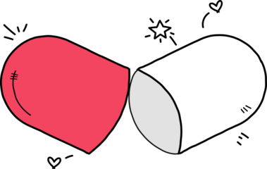 vector art is showing two capsule halves joining with doodle accents and transparent background