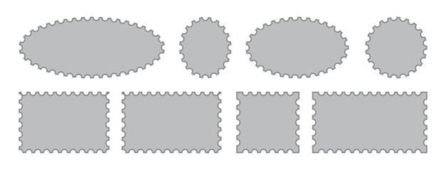 Postage stamp empty borders set. Vintage postage stamp frame with square edges and postal design. Blank rectangle and square postage stamps. vector.