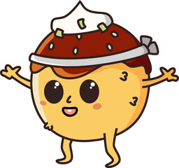 Cartoon round food character is featuring sauce mayo garnish and headband on transparent background