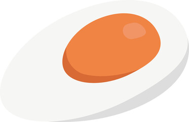Stylized fried egg is floating on transparent background, showing white base and glossy orange yolk