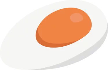 Fotobehang Stylized fried egg is floating on transparent background, showing white base and glossy orange yolk © vectorfusionart