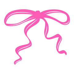 Pink Bow Clipart Illustration in a Hand Drawn Coquette Style. Minimalist Silhouette with Whimsical Lines and Elegant Shape