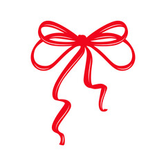 Red Bow Clipart Illustration in a Hand Drawn Coquette Style. Minimalist Silhouette with Whimsical Lines and Elegant Shape.