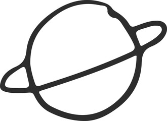 Minimalistic line drawing is showing ringed planet with elliptical ring on transparent background © vectorfusionart