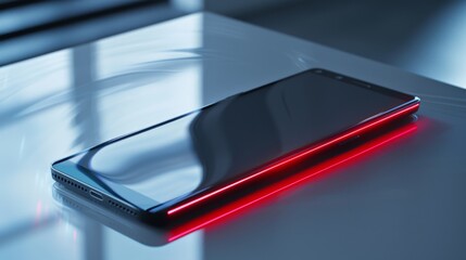 Modern smartphone with glowing red edge