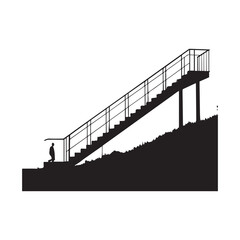 Silhouette of person ascending a staircase on a hill