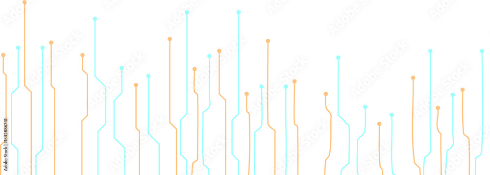Poster abstract flat design circuit motif is displaying on transparent canvas, with orange and teal nodes