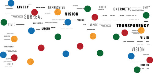 Abstract flat design is featuring multicolored circles and black text on transparent background