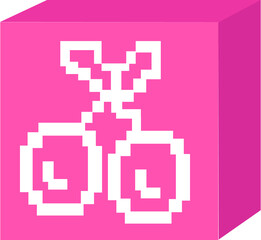 8-bit pixel art cherries symbol is being shown on pink 3D cube, with transparent background