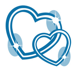 Interlinked heart shapes are glowing with sparkles in flat illustration on transparent background