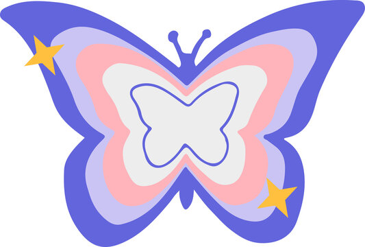 Naklejki Flat concentric butterfly displaying multicolored wings with yellow stars on transparent background