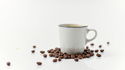 Obraz premium Empty Cup and Scattered Beans on White