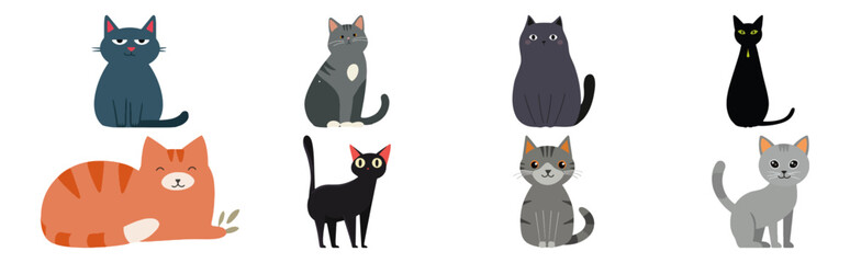 Set of cat Flat Vector Illustration on Transparent Background	