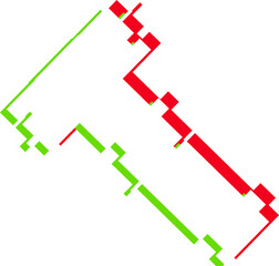 Floating pixel polygon with white core and red-lime borders on transparent background, flat design © vectorfusionart