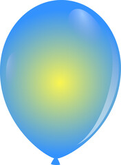 Stylized party balloon is floating showing yellow-to-blue gradient sheen on transparent layer