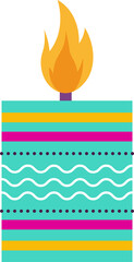 Flat design candle is appearing on transparent backdrop with patterned base and layered flame
