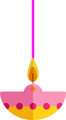 Decorative oil lamp is being shown with flat design, transparent backdrop, dotted base, wick, flame