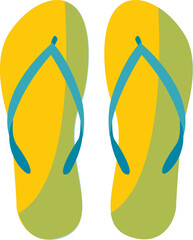 Flat design flip-flop sandals are floating on clear background with yellow green soles, teal straps