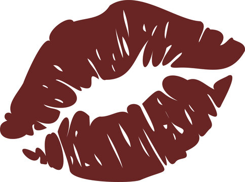 Fototapeta Red lipstick print is creating textured lips silhouette in flat design, transparent background