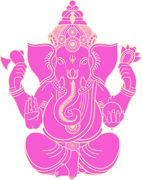Naklejki Displaying pink cream Ganesha vector holding axe lotus sweets raising mudra, transparent background