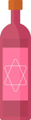 Flat-design stylized bottle is showing two-tone pink and white star label on transparent background