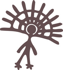 Abstract humanoid silhouette is radiating fan shapes on transparent background in flat design