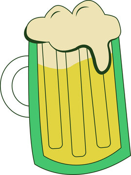 Naklejki Stylized flat beer mug is featuring dark green outline with frothy foam rim, transparent background