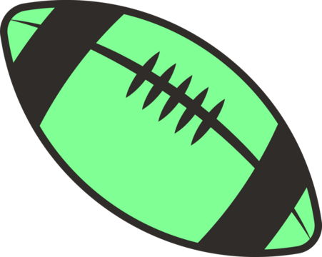 Displaying stylized green football icon on transparent background featuring black lace, end stripes - Powered by Adobe