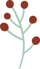 Flat design is featuring green branching stem with rust brown berry spheres on transparent backdrop