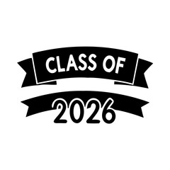 Elegant black ribbon banner silhouette class of 2026 design element