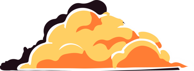 Cartoon-style smoke puff is floating with warm gradient and purple shading on transparent backdrop