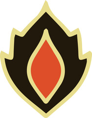 Vector emblem showing black shield with red-orange flame and pale yellow border on transparent