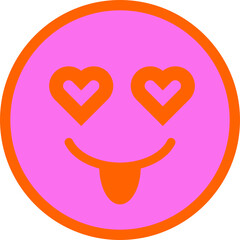 Round pink face is showing orange heart eyes and tongue in flat design transparent background